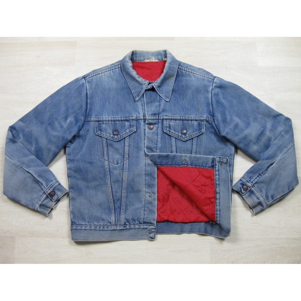 Vintage 70s JC Penney Denim Trucker Jacket Men's (M) Quilted Liner Biker Grunge